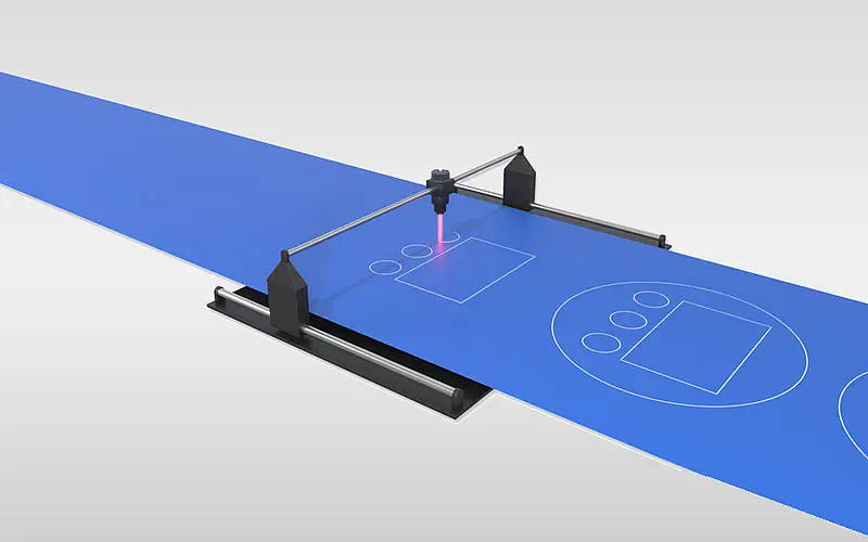 Illustration eines Lasers über einer Materialbahn