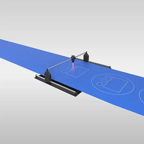 Illustration eines Lasers über einer Materialbahn
