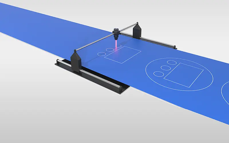 Illustration eines Lasers über einer Materialbahn
