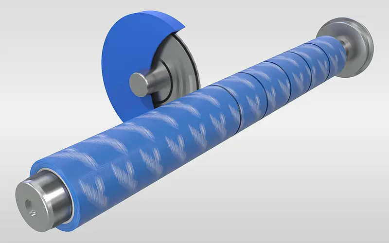 Illustration einer Materialrolle beim Schneiden