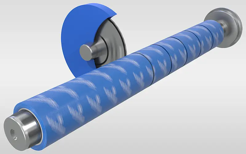 Illustration einer Materialrolle beim Schneiden