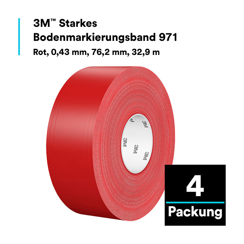 3M Langlebiges Bodenmarkierungsband 971, Rot, 75 mm x 33 m, 0.24 mm