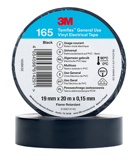 3M Temflex Vinyl-Isolierband 165, Schwarz, 19 mm x 20 m
