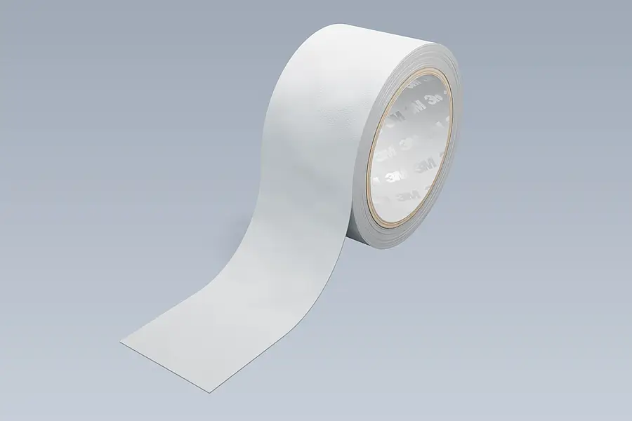 Weiße Klebebandrolle mit abgewickeltem Band als Beispiel für Rollenware