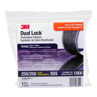 3M Dual Lock Flexibler Druckverschluss TB3560, Transluzent, 25 mm x 3 m, 5.7 mm, 40 Köpfe/cm2, Aussenbreich