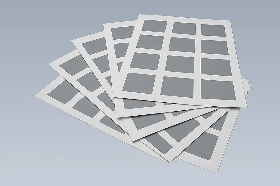 Illustration mehrerer Bogen mit rechteckig angeordneten Formteilen als mögliches Lieferkonzept