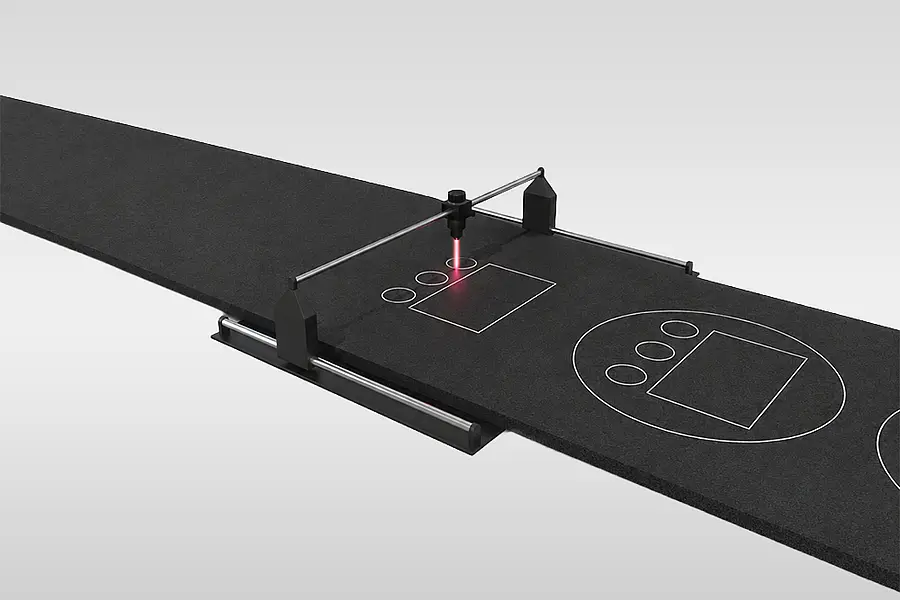 Illustration eines Lasers über dunklem EPDM-Material mit Konturen