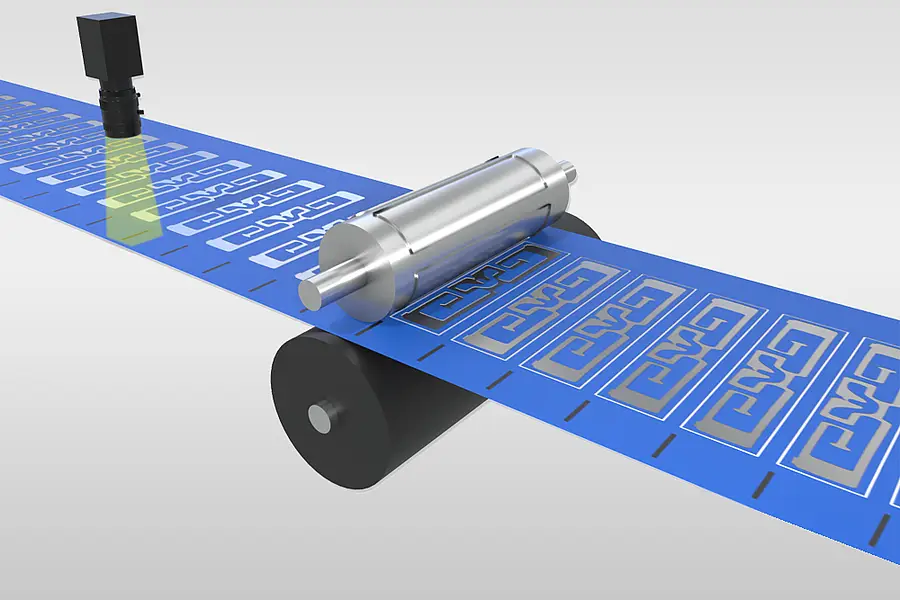 Illustration einer gestanzten Materialbahn für die Konfektionierung