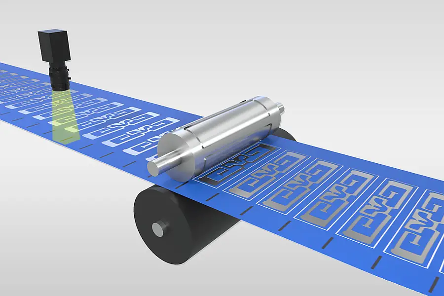 Illustration einer gestanzten Materialbahn für die Konfektionierung