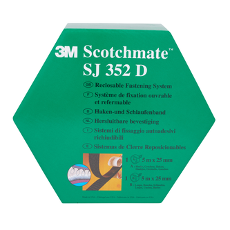 3M Haken- und Schlaufenband SJ352D, Schwarz, 25 mm x 5 m, 4.4 mm, Innenbereich, Spendebox