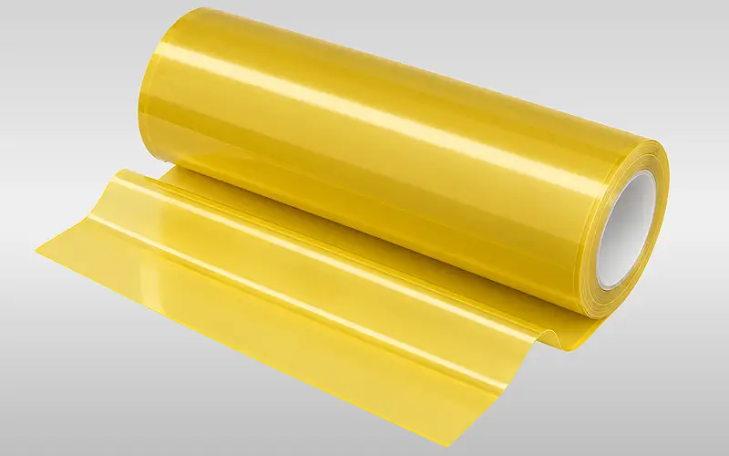 Gelbe Rolle eines Transferklebebands als Beispiel eines zu prüfenden Vormaterials