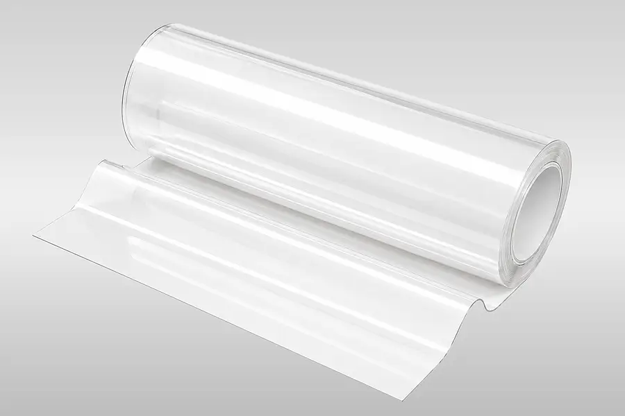Aufgewickelte transparente Polyesterfolie als Beispiel für technische Folie