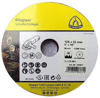 Klingspor - CS 561 Fiberscheibe, 115 x 22 mm Korn 60 Sternloch, SB-verpackt in Folie