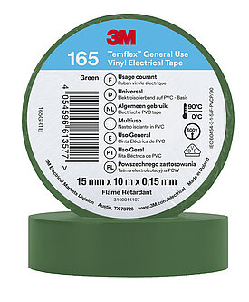 3M Temflex Vinyl-Isolierband 165, Grün, 15 mm x 10 m