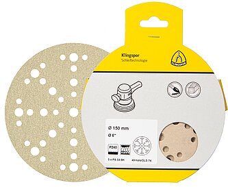 Klingspor - PS 33 BK Scheibe kletthaftend, 150 mm Korn 180 Lochform GLS47, SB-verpackt im Reiter